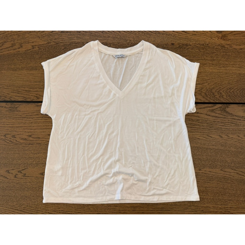 Tommy Bahama White V-Neck T-Shirt Tencel Modal Blend Cap Sleeve TW219726